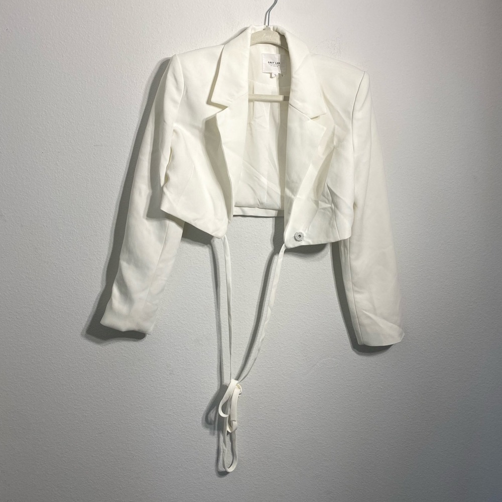 GREY LAB CROPPED BLAZER WITH TIE DETAIL white - Picture 6 of 11